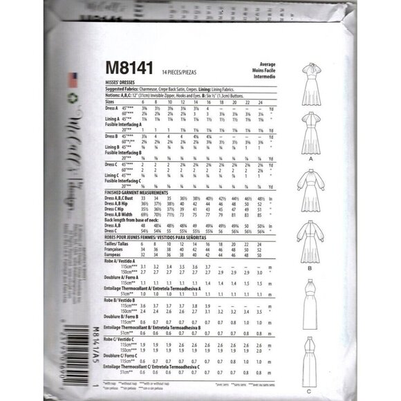 McCall's M8141 Misses 16 to 24 Dresses Uncut Sewing Pattern New - Picture 2 of 2